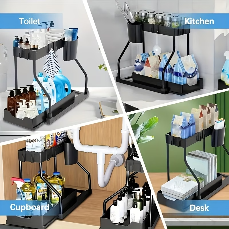 2pcs Under Sink Organizer Sliding Shelf Pull Out Cabinet Storage Kitchen
