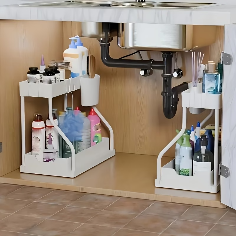 2pcs Under Sink Organizer Sliding Shelf Pull Out Cabinet Storage Kitchen