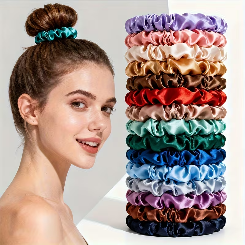 19PCS Satin Hair Elastics Scrunchies Set Thin Soft Stretchy Hair Ties