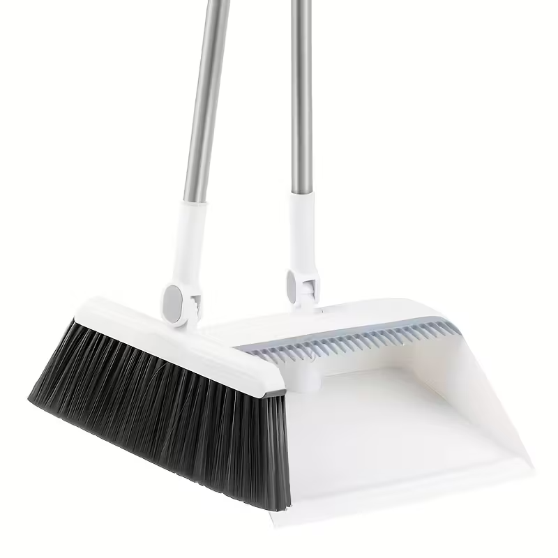 3-in-1 Broom & Dustpan Set Foldable Rotating Long Handle Pet Hair Non-Stick Heav