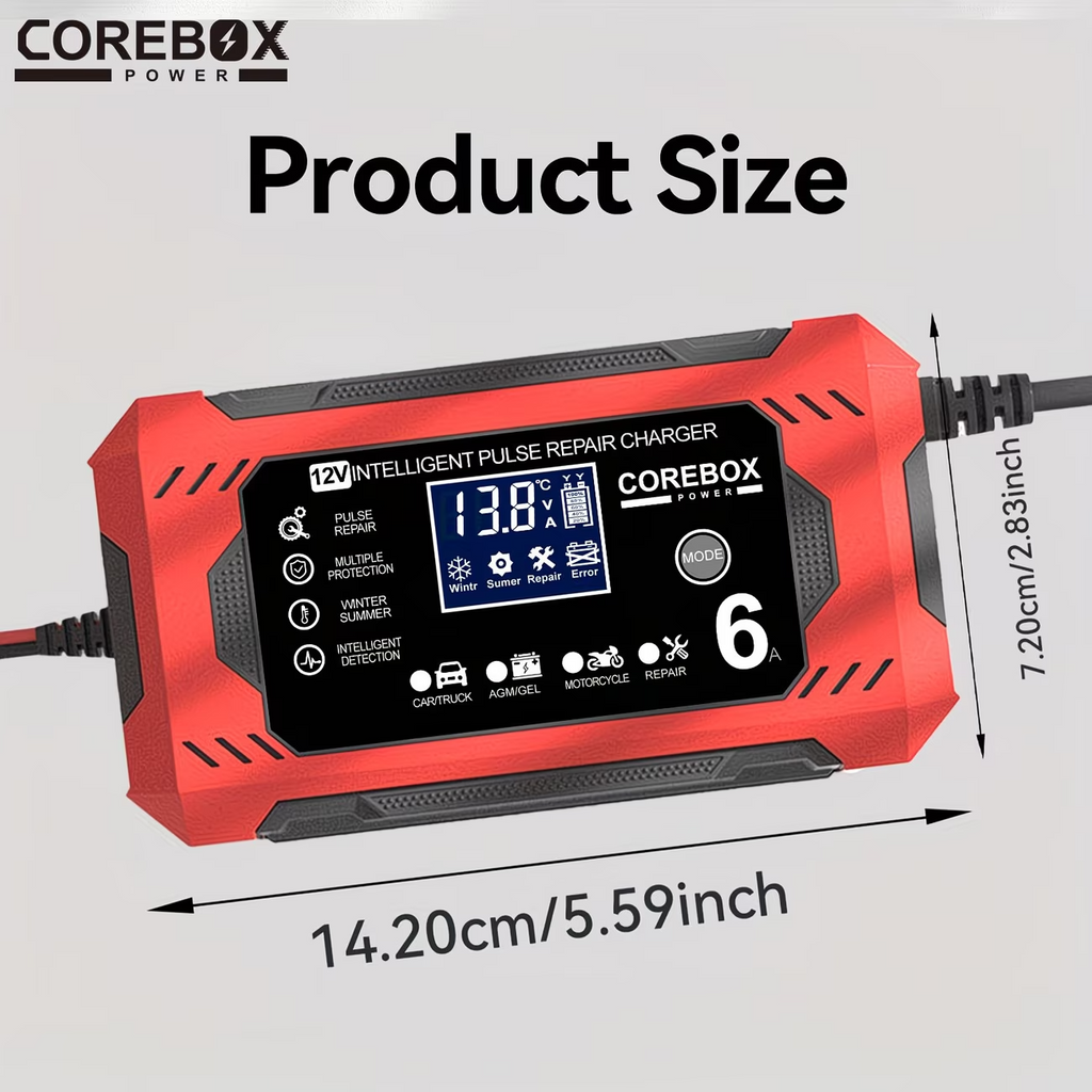 12V Smart Battery Charger 6A LCD Trickle Maintainer Car Motorcycle