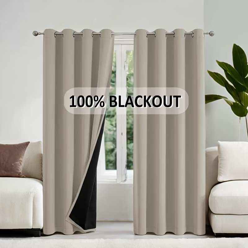 2PC 100% Blackout Curtains Thermal Insulated Noise Reducing Panels