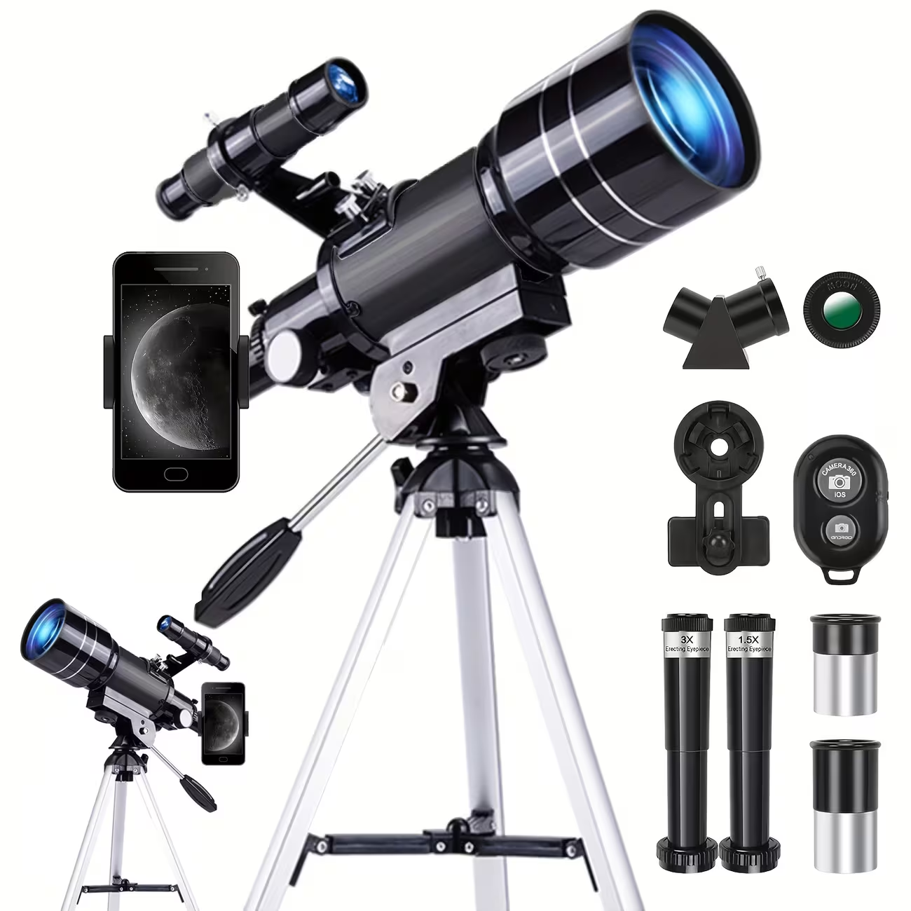 150X Astronomical Telescope 70mm Aperture with Tripod Phone Holder