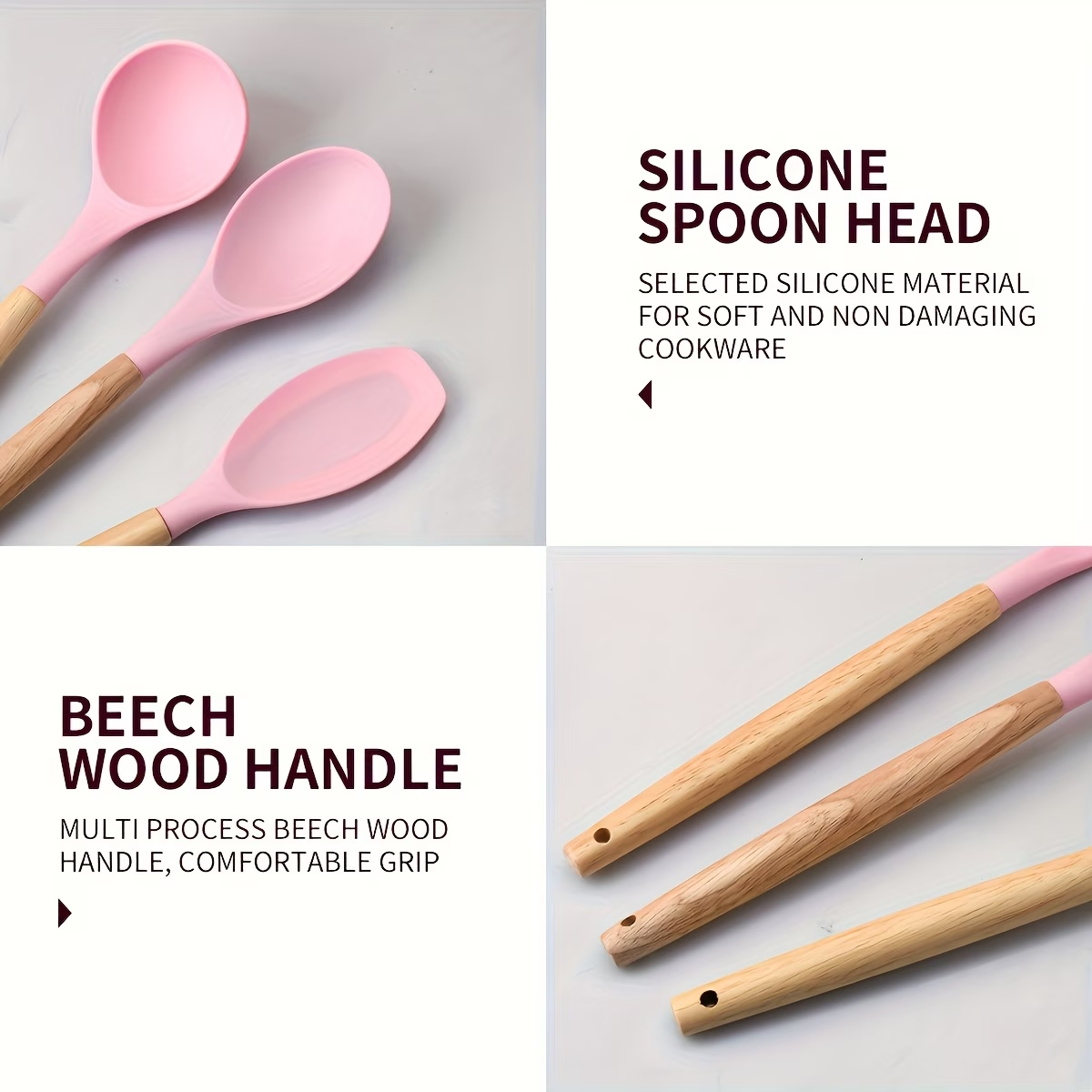 19PCS Silicone Kitchen Utensil Knife Set Nonstick Wooden Handle Tools
