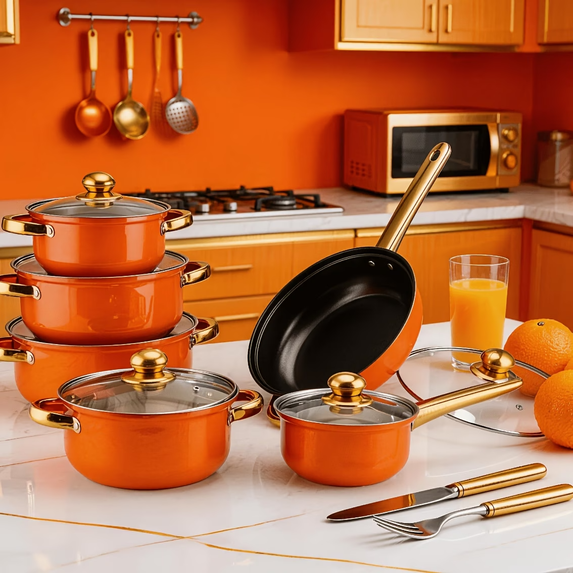 12PCS Stainless Steel Cookware Set Nonstick Pots Pans Induction Gas Gold