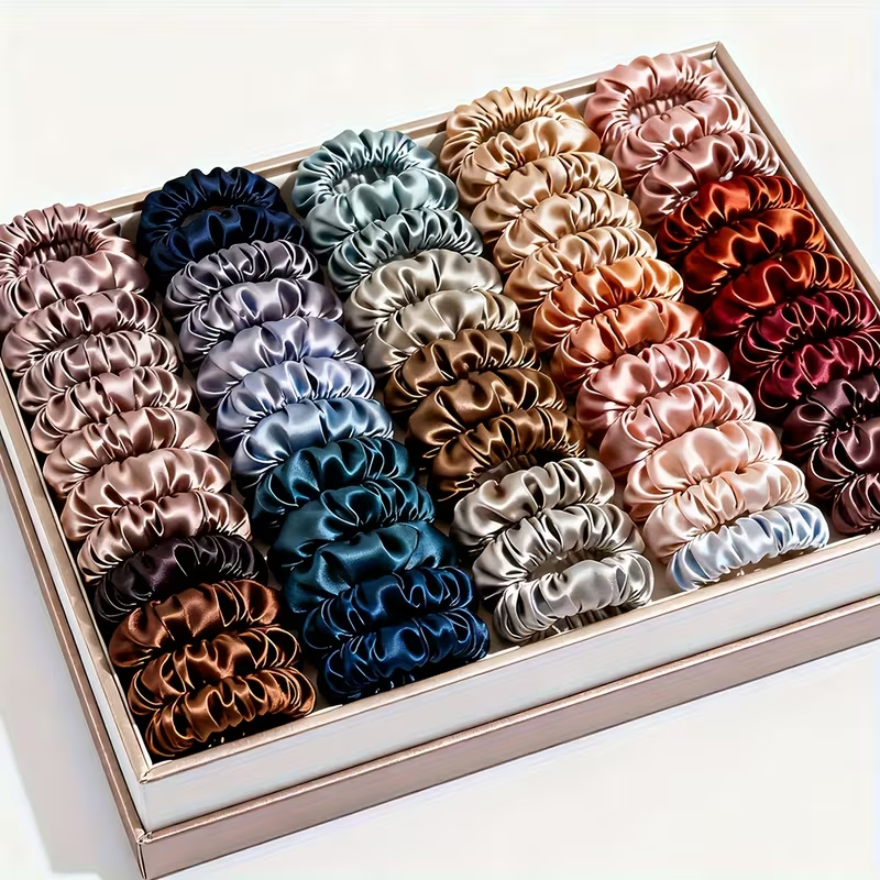 19PCS Satin Hair Elastics Scrunchies Set Thin Soft Stretchy Hair Ties