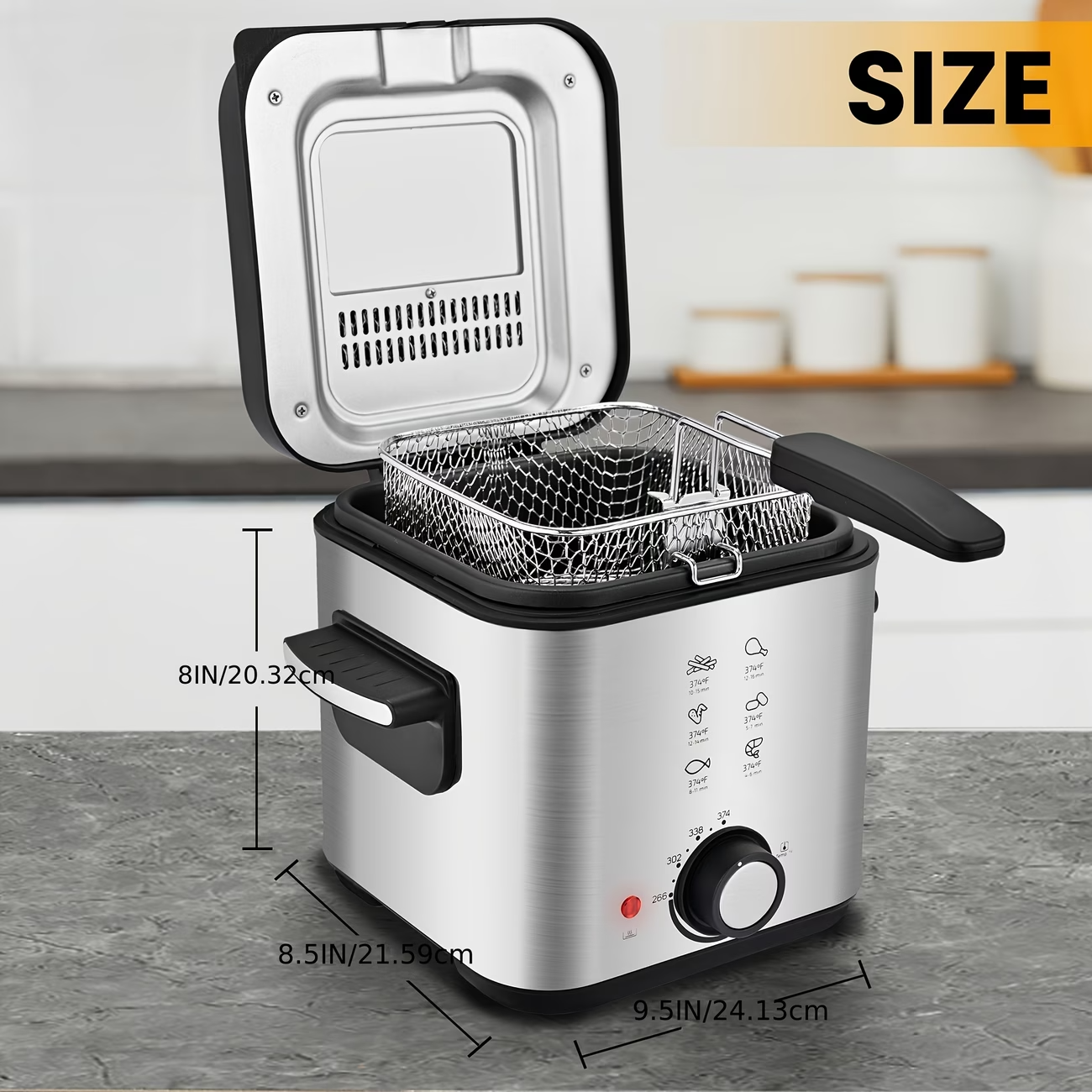 1500W Electric Deep Fryer Stainless Steel w/ Basket Adjustable Temp Non-Stick Po