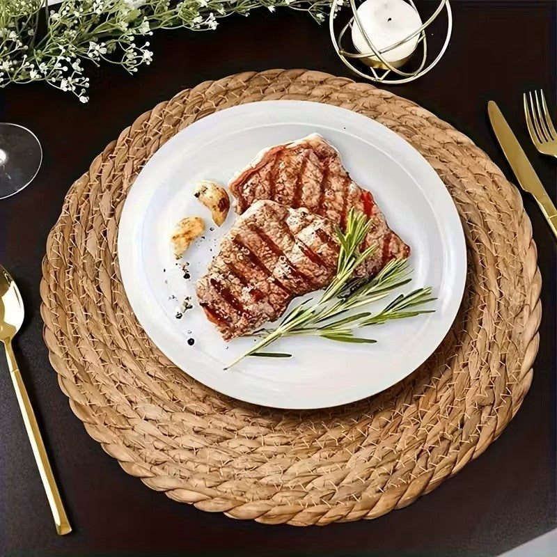 13.5 in Round Woven Placemats Set of 6, Natural Rattan Placemats Boho Charger...