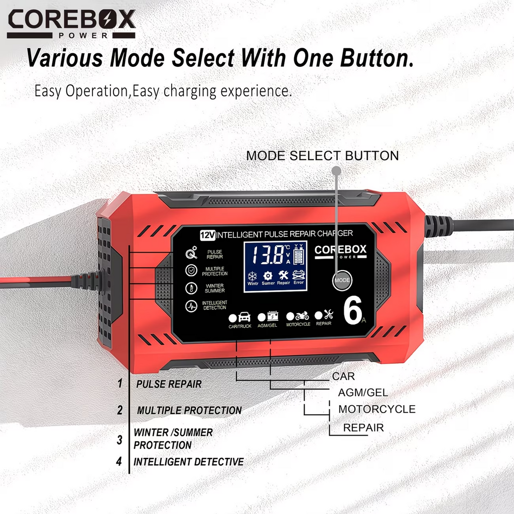 12V Smart Battery Charger 6A LCD Trickle Maintainer Car Motorcycle