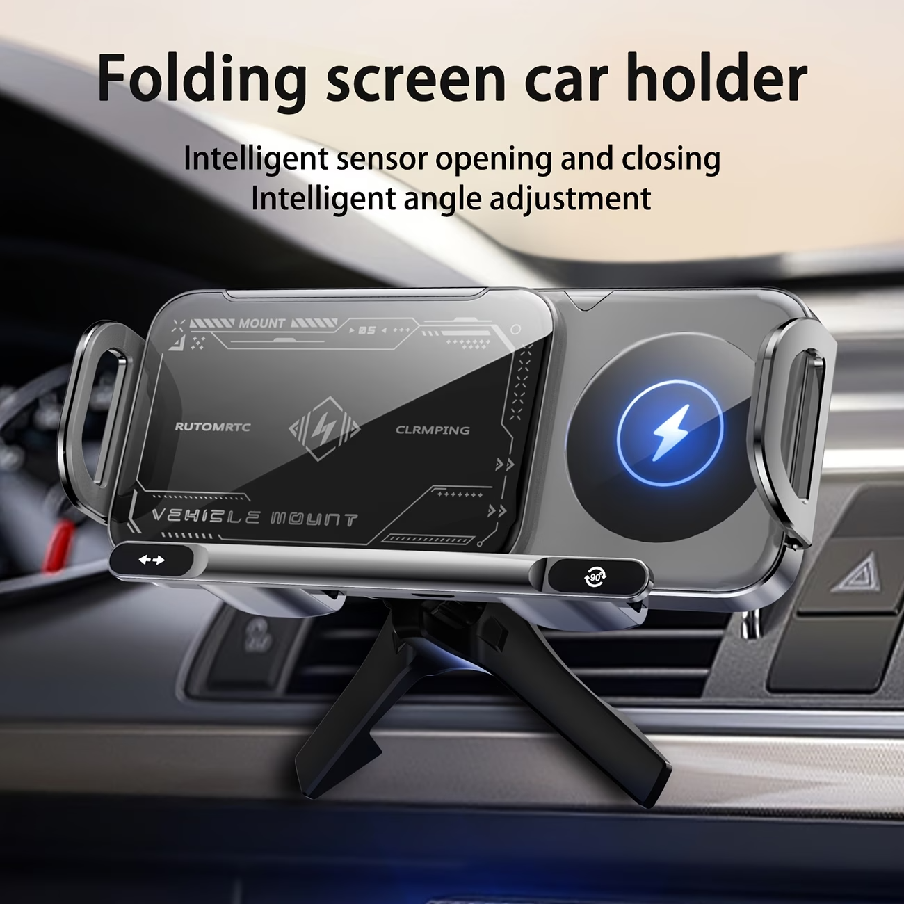 15W Wireless Car Charger Mount Auto Clamp Fast Charge Phone Holder 4.3-6.9" Fold