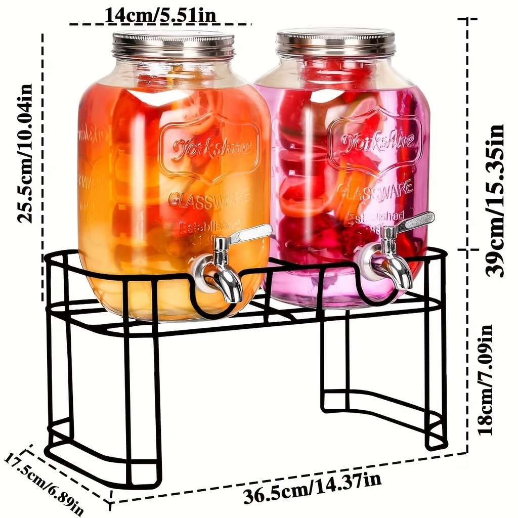 2 Pack Glass Drink Dispenser w/ Stand Spigot Fruit Infuser 1 Gallon