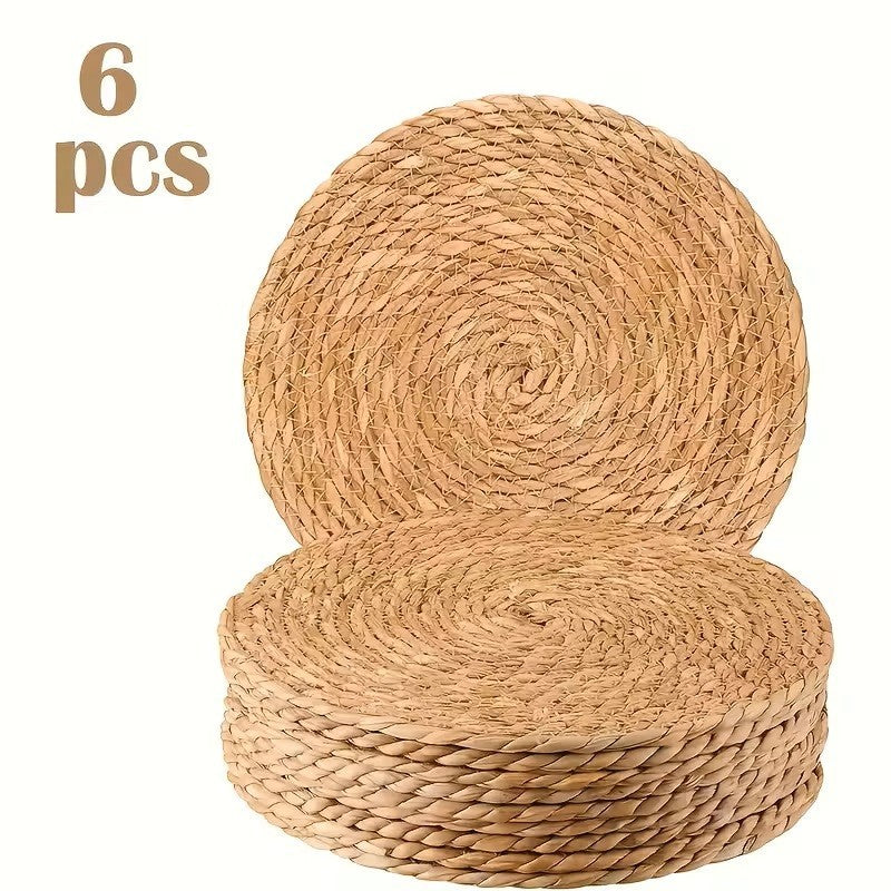 13.5 in Round Woven Placemats Set of 6, Natural Rattan Placemats Boho Charger...