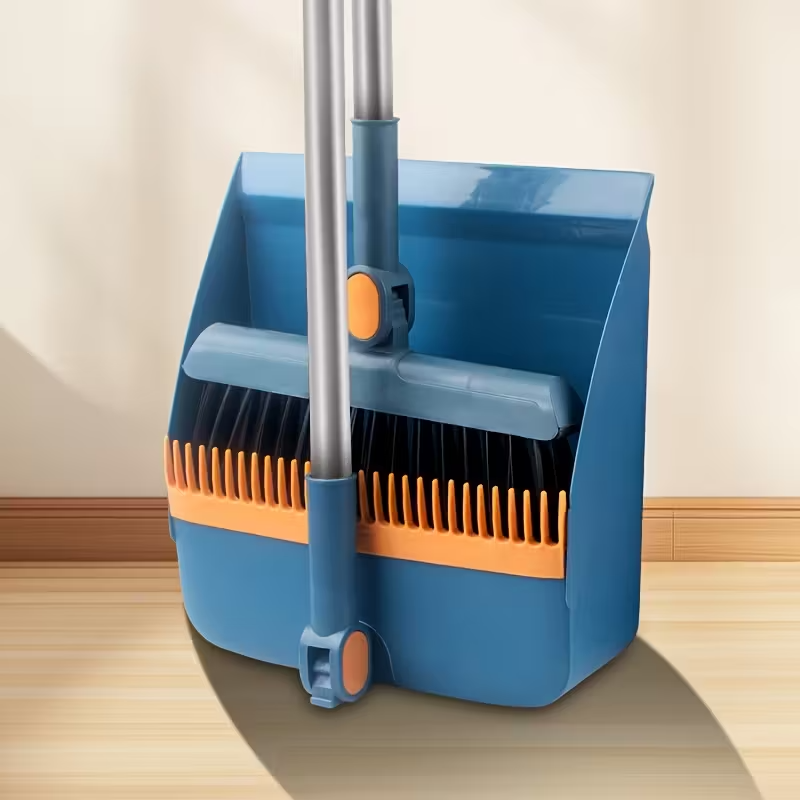 3-in-1 Broom & Dustpan Set Foldable Rotating Long Handle Pet Hair Non-Stick Heav