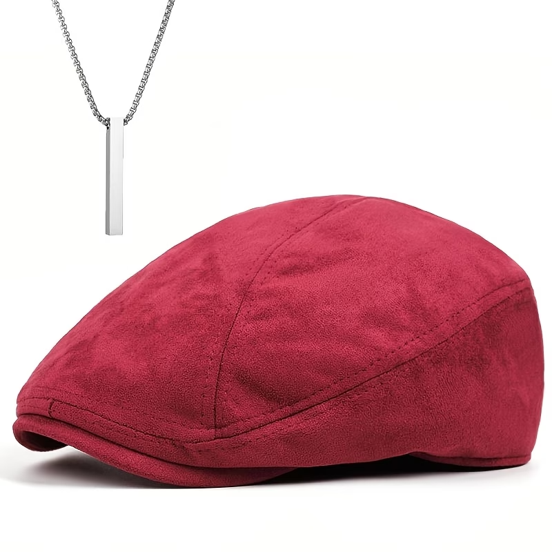 2PCS Men Antler Hat & Necklace Set Christmas Party Warm Newsboy Cap