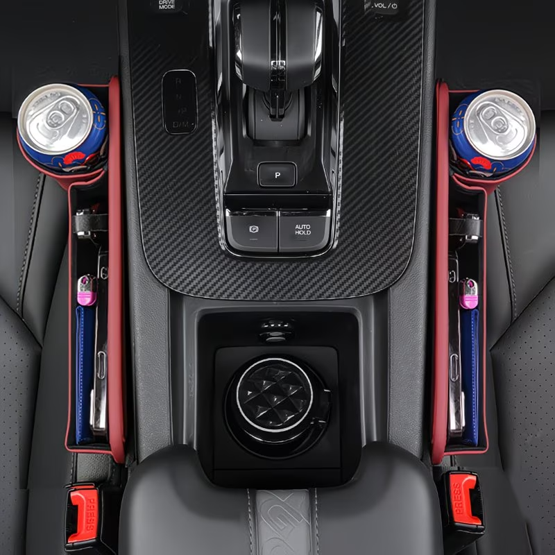 2PCS Car Seat Gap Filler Organizer Red Phone Holder Wallet Key Storage Box