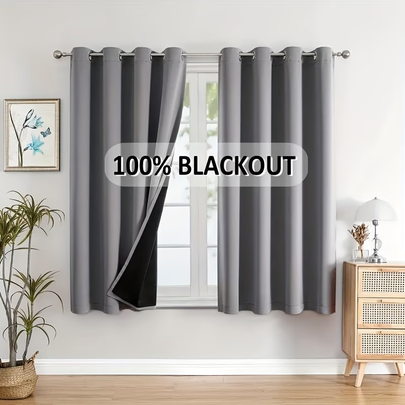 2PC 100% Blackout Curtains Thermal Insulated Noise Reducing Panels