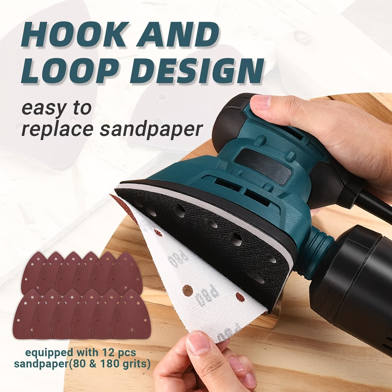 130W Detail Sander 12000RPM Hand Sander w/ Dust Collection 12 Sandpaper