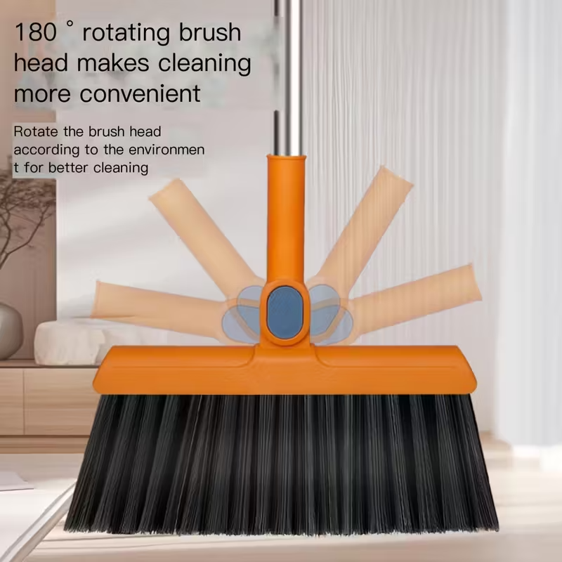 3-in-1 Broom & Dustpan Set Foldable Rotating Long Handle Pet Hair Non-Stick Heav