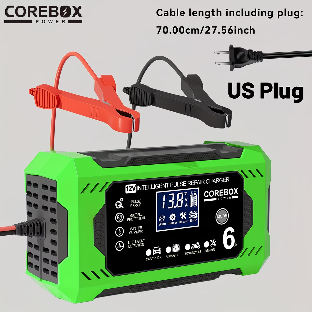 12V Smart Battery Charger 6A LCD Trickle Maintainer Car Motorcycle
