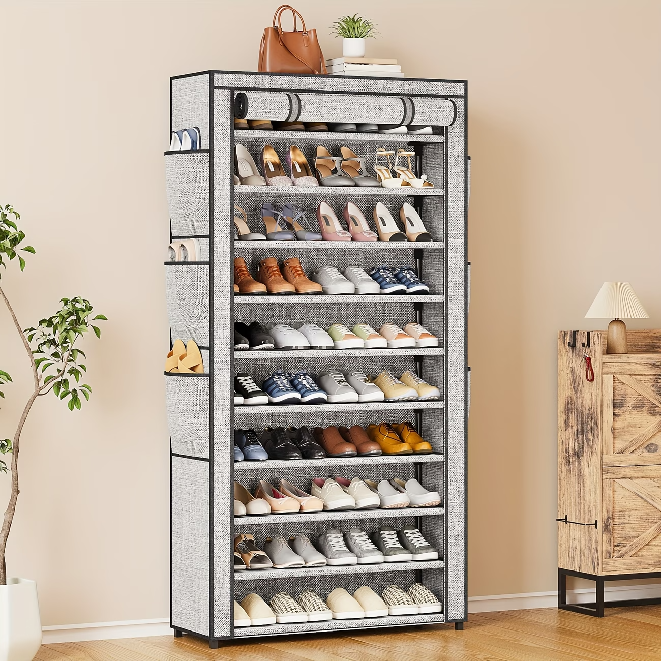 10 Tier Shoe Rack Storage Cabinet Organizer 50-56 Pairs Closet Entryway Tall