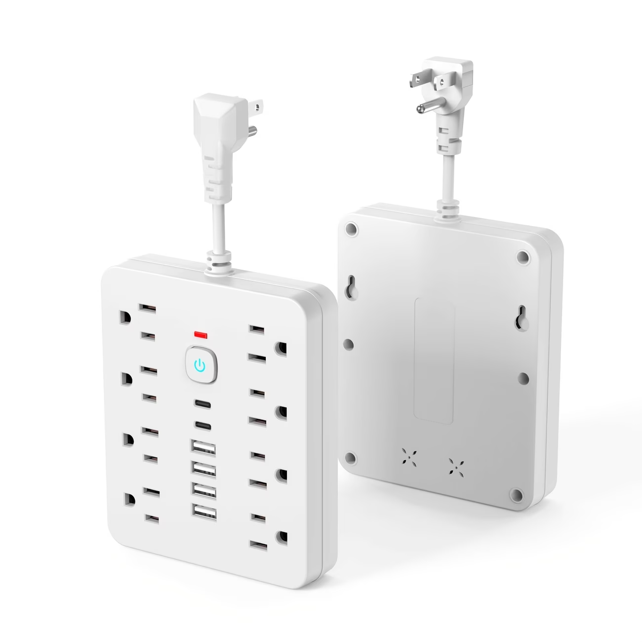 14 in 1 Power Strip Surge Protector 8 Outlets 4 USB 2 Type C Flat Plug