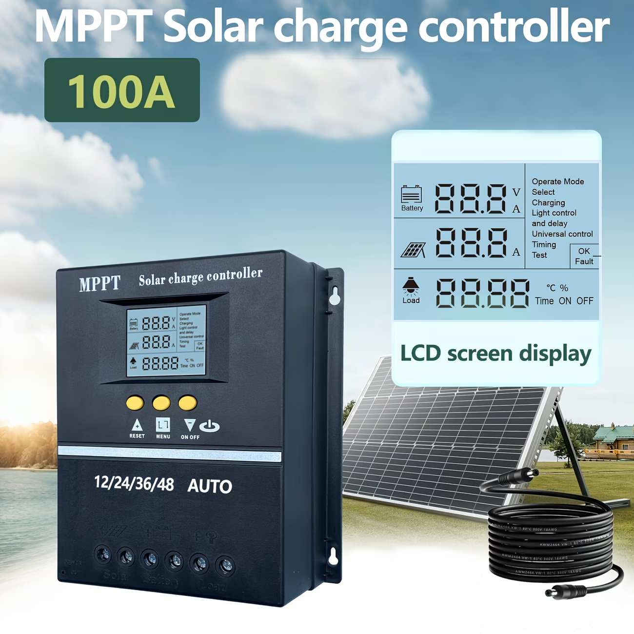 100A MPPT Solar Charge Controller LCD 12V-48V Battery Regulator