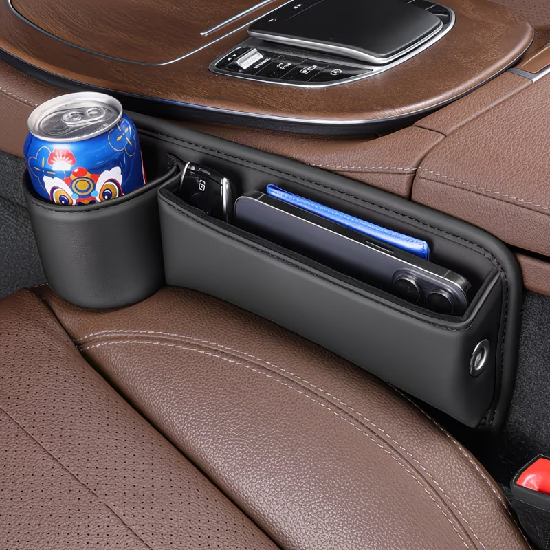 2PCS Car Seat Gap Filler Organizer Black Phone Holder Wallet Key Storage Box