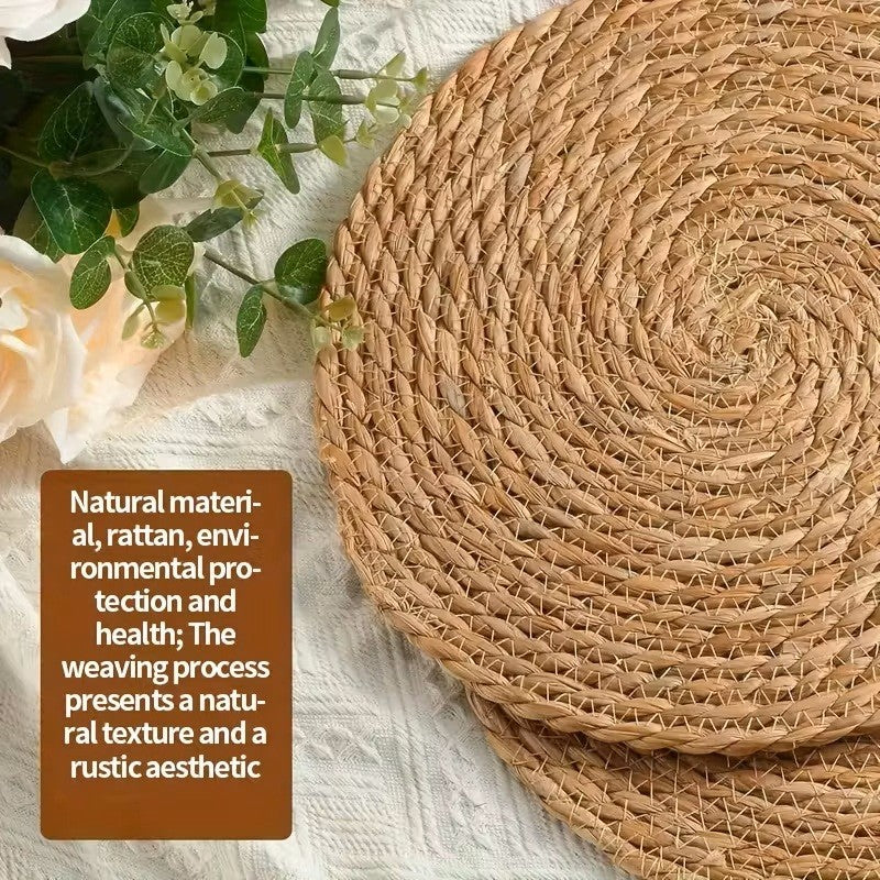 13.5 in Round Woven Placemats Set of 6, Natural Rattan Placemats Boho Charger...