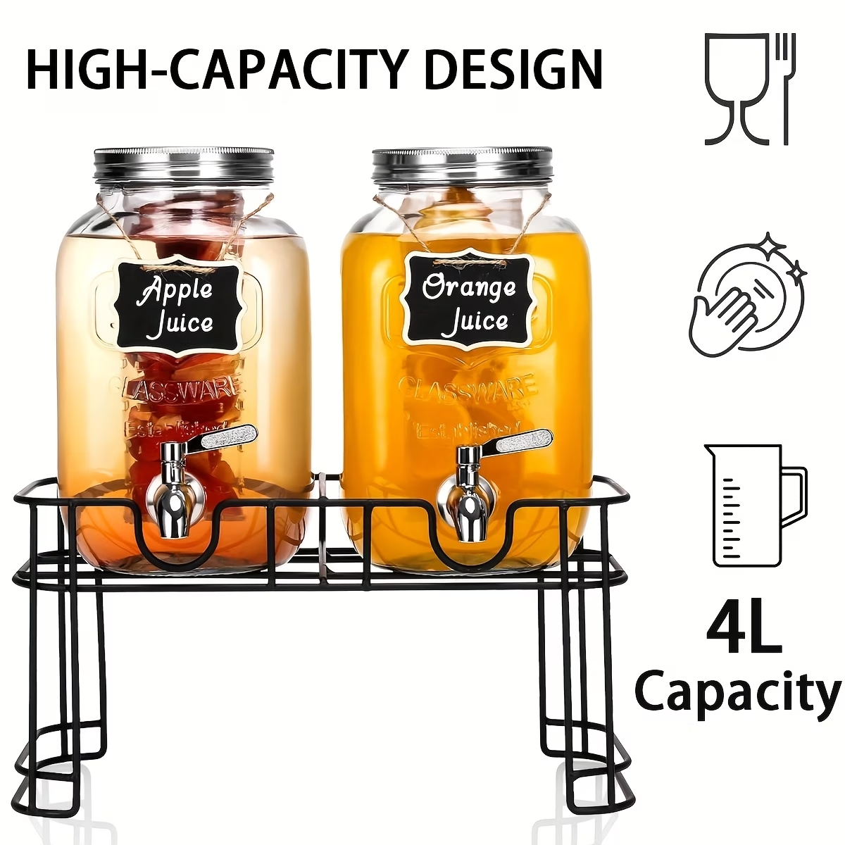 2 Pack Glass Drink Dispenser w/ Stand Spigot Fruit Infuser 1 Gallon