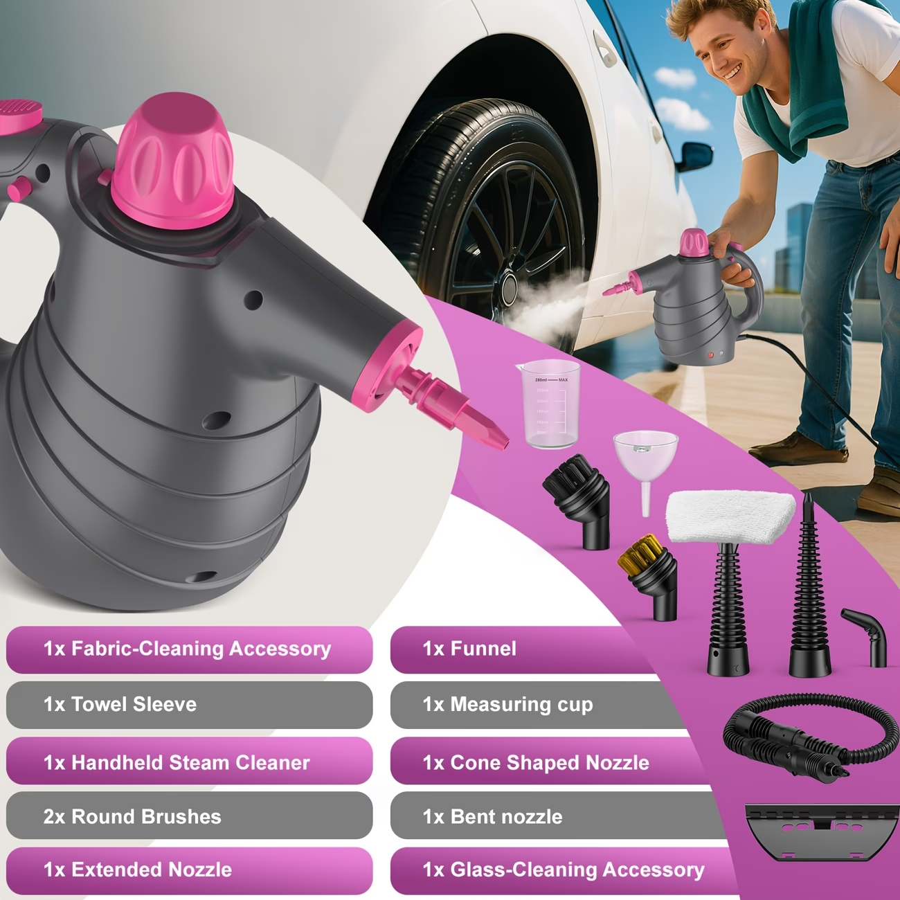 1050W Handheld Steam Cleaner 12PCS Portable Multi Surface w/ Safety Lock